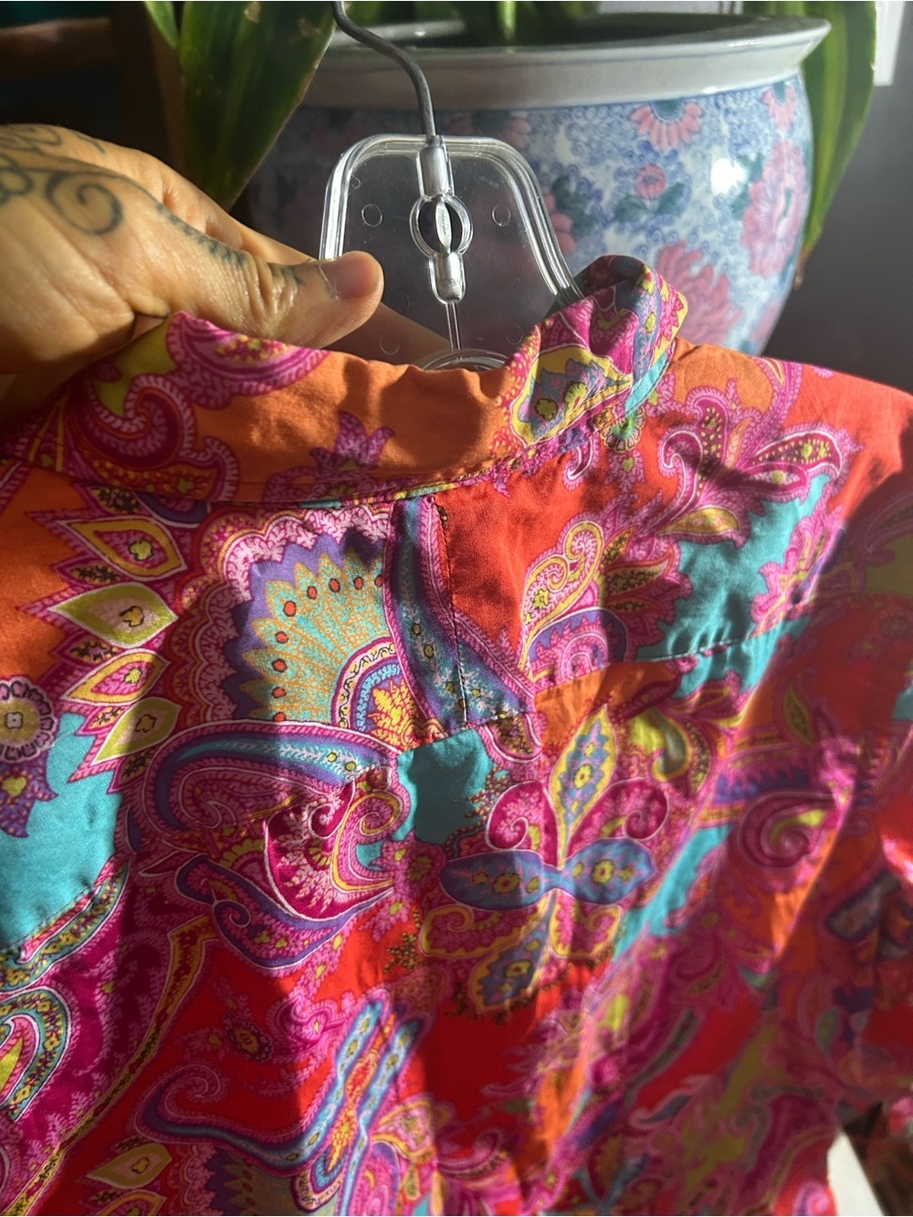 Chaps Colorful Paisley Button Front Shirt Blouse Cotton Size M - Picture 9 of 11
